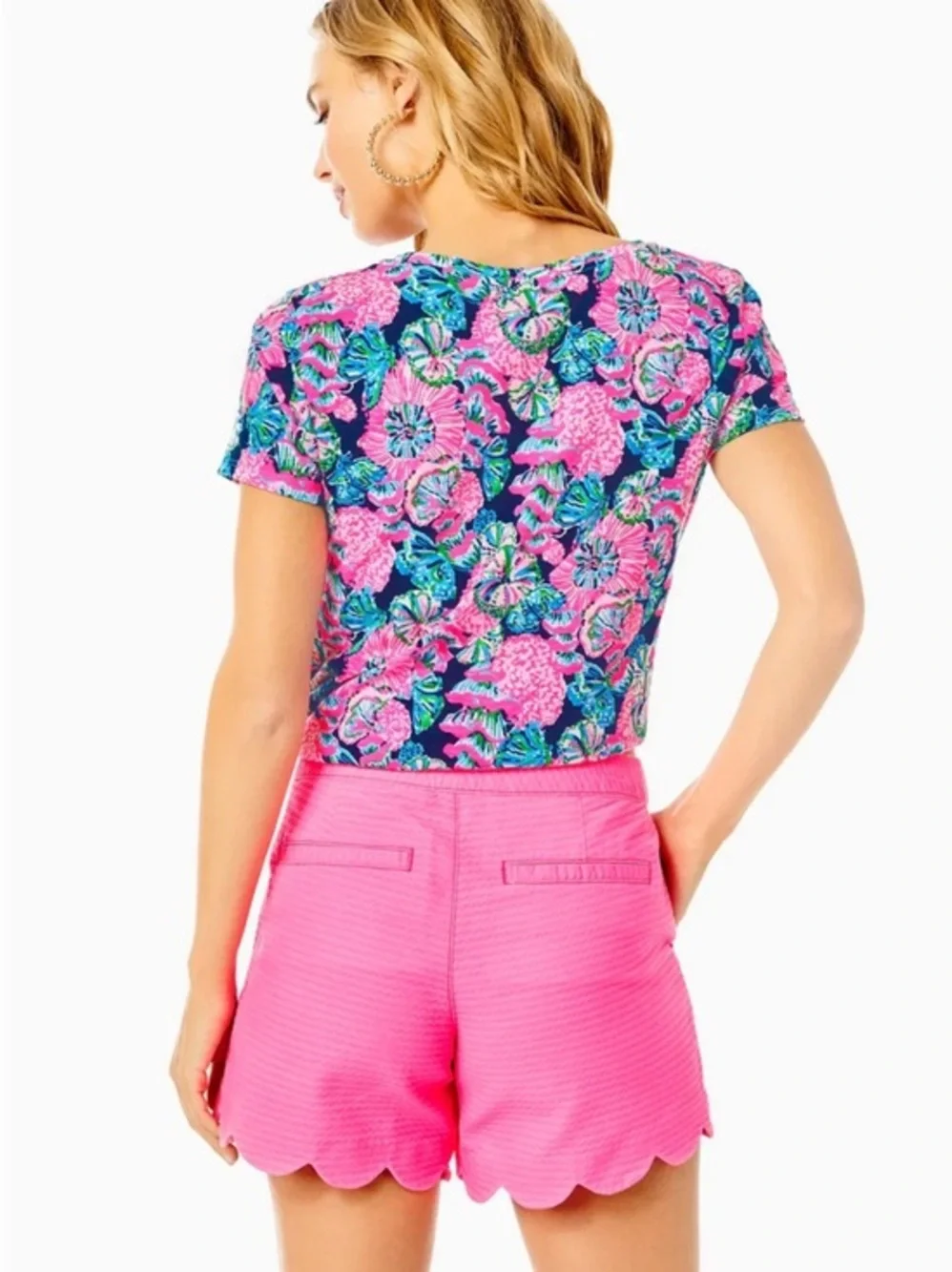 Lilly Pulitzer Buttercup‎ Shorts Pink Wave Jacquard Textured Cotton 023468 Sz 16